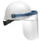 A side view of the faceshield mounted on a hard hat