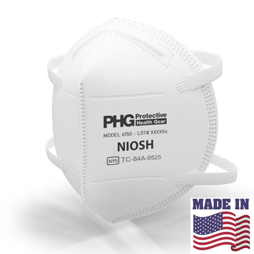 PHG N95 NIOSH-Approved, US-Made, Model 6150 Filtering Facepiece Respirators