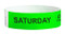 Picture of the neon green, Saturday Tamper-Resistant COVID-19 Pre-Screened Tyvek® Wrist Bands w/ Serial Numbering.