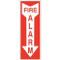 A photograph of a z-1892 zing eco-friendly fire alarm signs w/ down arrow, 14 h x 3.25 w, regular and photoluminescent.