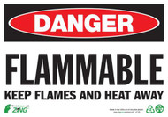A photograph of a z-1125 zing danger flammable keep flames and heat away signs, 7 h x 10 w, plastic.