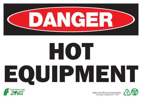 A photograph of a z-1126 zing danger hot equipment signs, 7 h x 10 w, plastic and self-adhesive vinyl.