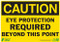 A photograph of a z-2147 zing caution eye protection required beyond this point signs, 10 h x 14 w, plastic and vinyl self-adhesive.