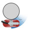 An illustration showing the top view of an Oval 10H-ABC fire extinguisher mounted to a pole