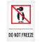 A picture of a single label featuring a graphic of a penguin within a red box with a line through it and the words "DO NOT FREEZE" below it.