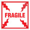 A picture of a single label that features the word "FRAGILE" in red surrounded by jagged red lines intimating cracked glass.