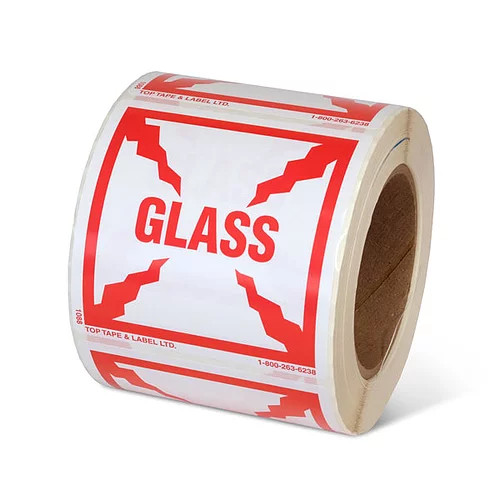 Photograph of a roll of Speciality Handling Labels, "Glass"..