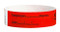 Picture of a red band printed with bold text reading "COVID-19 PRE-SCREENED” with  spaces for the date and a person's temperature.