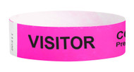 Picture of a neon pink band is printed with bold text reading "COVID-19 PRE-SCREENED” and “VISITOR”.