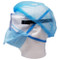 An side view photograph of a mannequin head wearing an ACI Model 3120 NIOSH-Certified Surgical N95 Respirator and other PPE.