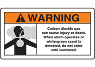A drawing of a 12" w x 6.5" h 09954 CO2 system sign as described in the product description.