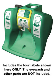 A photograph of a Guardian G1540 AquaGuard Gravity-Flow Portable Eye Wash. G1540LBL includes the four labels shown here ONLY. The eyewash and other parts are NOT included.