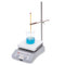 Photograph of an Ohaus Guardian 2000 7" x 7" hotplate-stirrer, demonstrating thermometer use in heated beaker of liquid.  Accessories not included. 
