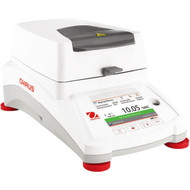 Photograph of an Ohaus MB120 Moisture Analyzer, closed, right-facing.
