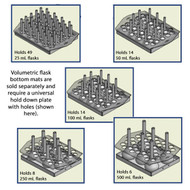 Image showing the configuration of each of the five volumetric flask mats with the top hold down plate with holes.
