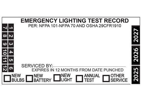Sketch of a single Blank Emergency Lighting Annual Test Record Label.
