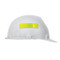 Photograph of a 06451 fluorescent lime green-yellow retro-reflective sticker on a hard hat.