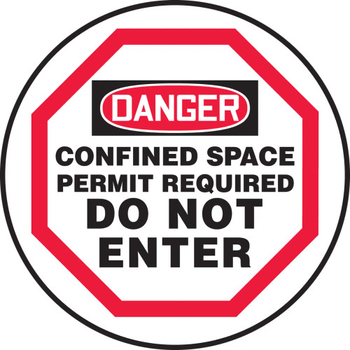 A drawing of a white,red, and black 08511 Danger Confined Space Permit Required, Do Not Enter, Manhole Sign.