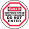 A drawing of a white,red, and black 08511 Danger Confined Space Permit Required, Do Not Enter, Manhole Sign.