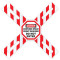 A drawing of a white,red, and black 08515 Danger Confined Space Permit Required, Do Not Enter, Man-Way Cross™ Barrier.