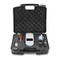 Photograph of an Ohaus AquaSearcher™ AP30TUR Portable Turbidimeter package including:(1) turbidimeter , (4) AA batteries, (4) 25 mm , (2) cleaning brushes, (2) cloths (1) screwdriver, (1) micro USB cable, (2) 5 mL cylinders, and (1) carrying case.