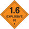 An orange and black photograph of a 03067 dot explosives shipping label, reading 1.6 Explosive N 1.