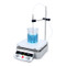 Photograph of an Ohaus Next Generation Guardian™ 5000 10" x 10" Hotplate Stirrer with temperature probe (Kit-1) in use, left facing.  Beaker not included.