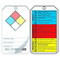 An image of the two sides of a 01229 Hazardous Material Safety Tag.  The image on the left is the NFPA Diamond while the image on the right is similar to the HMCIS Format.