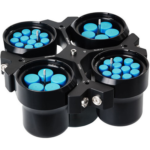 Photograph of  Package Cell Culture for 1000ml Bucket.  The 4 x 1000 mL swing rotor is shown with  four 100 mL buckets, two containing 5 x 50 mL, D29 FA racks and two containing 12 x 15 mL, D17 FA racks.  Tubes and caps shown are sold separately. Photograph of  Package Cell Culture for 1000ml Bucket.  The 4 x 1000 mL swing rotor is shown with  four 100 mL buckets, two containing 5 x 50 mL, D29 FA racks and two containing 12 x 15 mL, D17 FA racks.  Tubes and caps shown are sold separately.