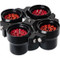 Photograph of  Package Blood Tubes for 1000ml Bucket.  The 4 x 1000 mL swing rotor is shown with  four 100 mL buckets, two containing 27 x 1.8/7 mL, D13mm Vac/Sar racks and two containing 18 x 4/10 mL, D16mm Vac/Sar racks.  Tubes and caps shown are sold separately.