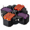 Photograph of  Package Blood Tubes for 500ml Bucket.  The 4 x 1000 mL swing rotor is shown with  four 500 mL buckets, two containing 48 x 2.6-8 mL, D13mm Vac/Sar racks and two containing 38 x 5.5-12 mL, D16mm Vac/Sar racks.  Tubes and caps shown are sold separately.