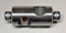 A side view photograph of an AAP150 90° Rod Connector and Clamp Holder.