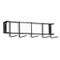 A photograph of a black 06082 PVC 17" 5-hook rack without tools. It is 17"L x 3"W x 3"H.