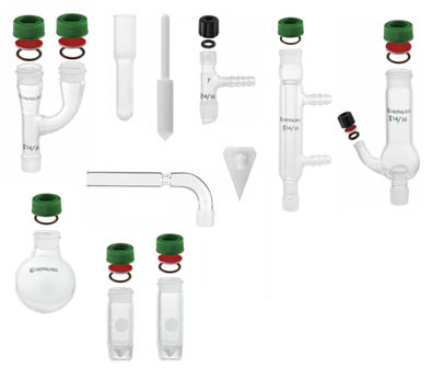 A photograph of the components of a mw-16-01 basic minum-ware® microscale chemistry kit.