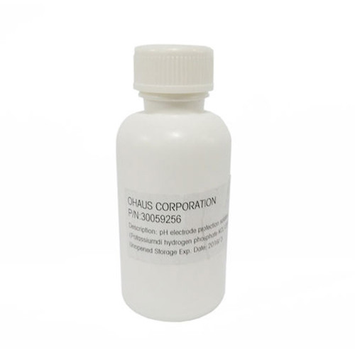 A photograph of a bottle of pH electrode protection solution.
