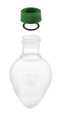 A photograph of a mw-55 pear-shape flask, minum-ware®.