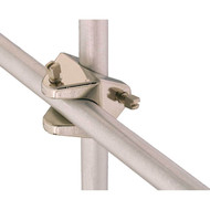 Photograph of nickel-plated zinc S-Connector For Laboratory Frames and Clamps in use (rods not included).