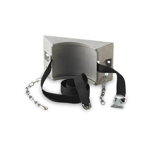 Photograph of a Model 717 Wall Cylinder Clamp w/ Strap + Chain with a plain black strap.