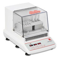 Picture of the  Ohaus Incubating/Cooling Light Duty Orbital Shaker, right facing  with lid closed, carrying load.  Rack and test tubes sold separately.