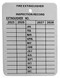 Metal fire extinguisher tag with "Fire Extinguisher Inspection Record" and "Extinguisher No _____" header plus room for four years of monthly inspections 2025 through 2028
