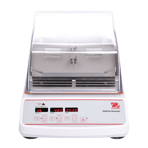 Picture of the Ohaus Incubating Light Duty Microplate Shaker (ISLDMPHDG), front facing  with lid closed.