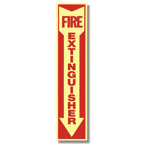 Picture of a Glow In The Dark Fire Extinguisher Sign w/ Arrow, 4" x 18", Self-Adhesive.