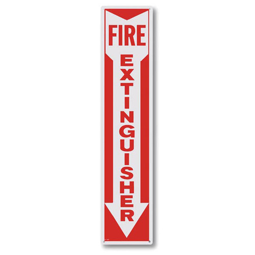 Picture of a Rigid plastic fire extinguisher sign w/ arrow, 4" x 18".