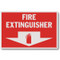 Picture of an Aluminum fire extinguisher sign w/ arrow and icon, 12"w x 8"h.