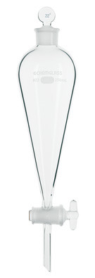 A photograph of a cg-1740 squibb separatory funnel with glass stopcock.