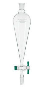 A photograph of a cg-1743 squibb separatory funnel with ptfe stopcock and standard taper stem.