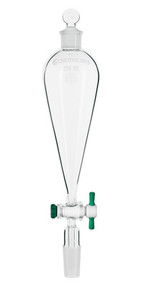 A photograph of a cg-1750 squibb separatory funnel with ptfe stopcock and standard taper stem.
