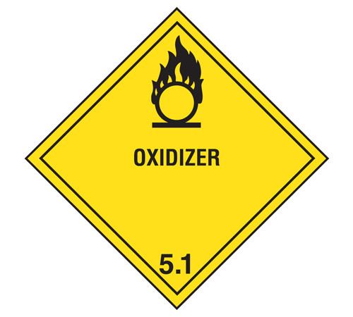 A photograph of a 03040 class 5 oxidizer dot shipping labels, with 500 per roll.
