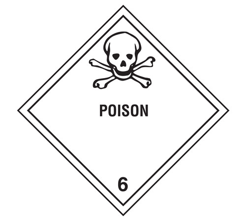A photograph of a 03052 class 6 poison dot shipping labels, with 500 per roll.