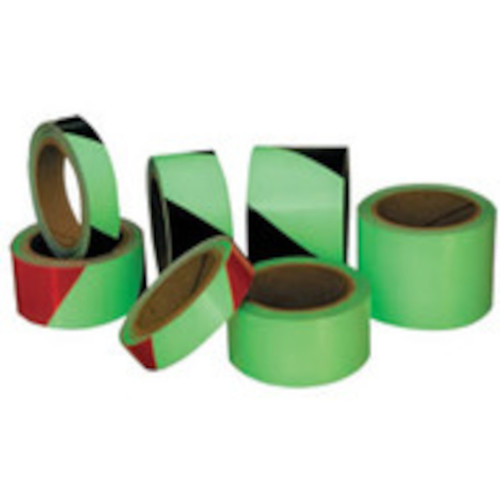 A photograph of a multiple types of 06378 glow in the dark hazard and safety tapes.